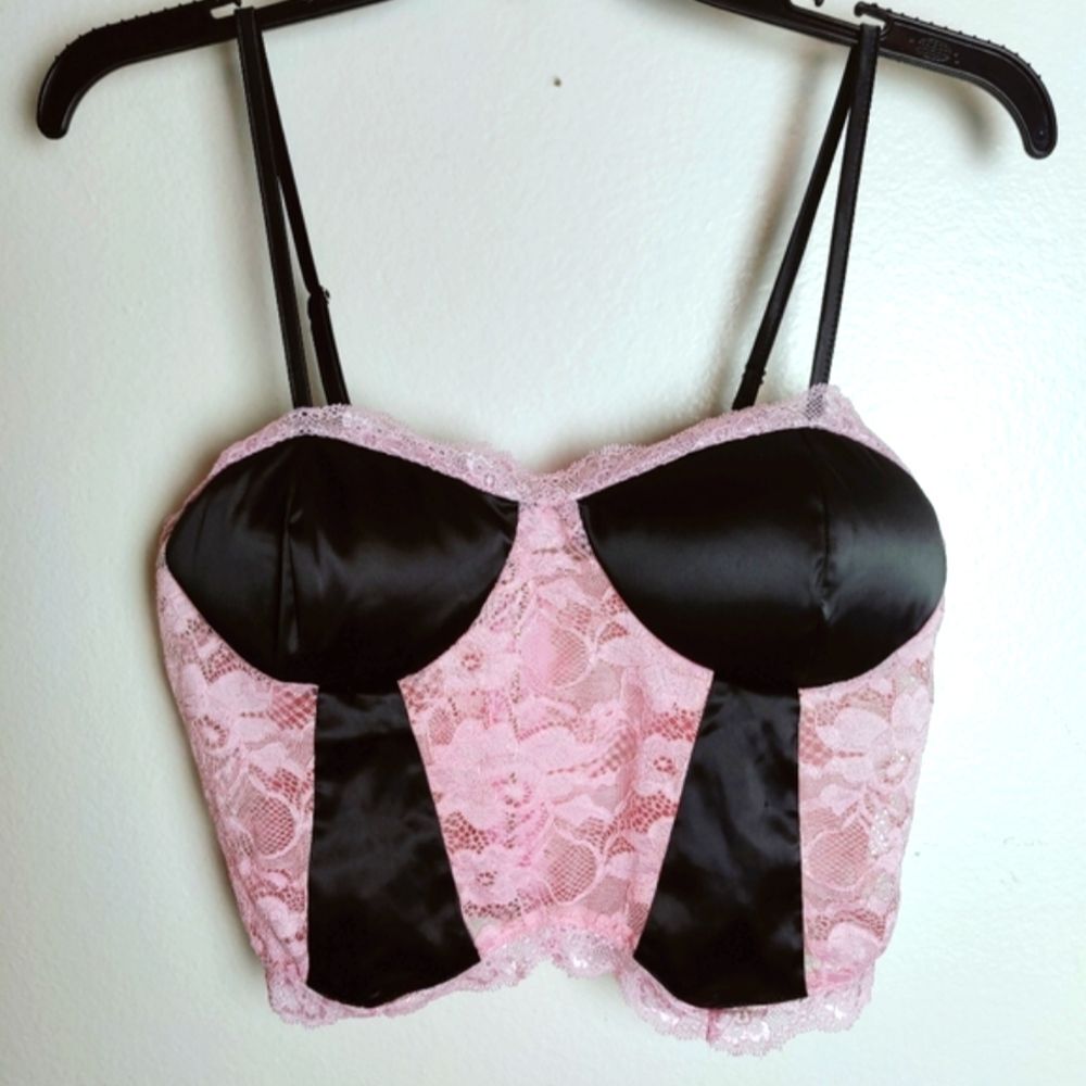 Wildcat Dolls Kill Satin Lace Corset Bustier Crop Top Cami Back Zipper, Sz M